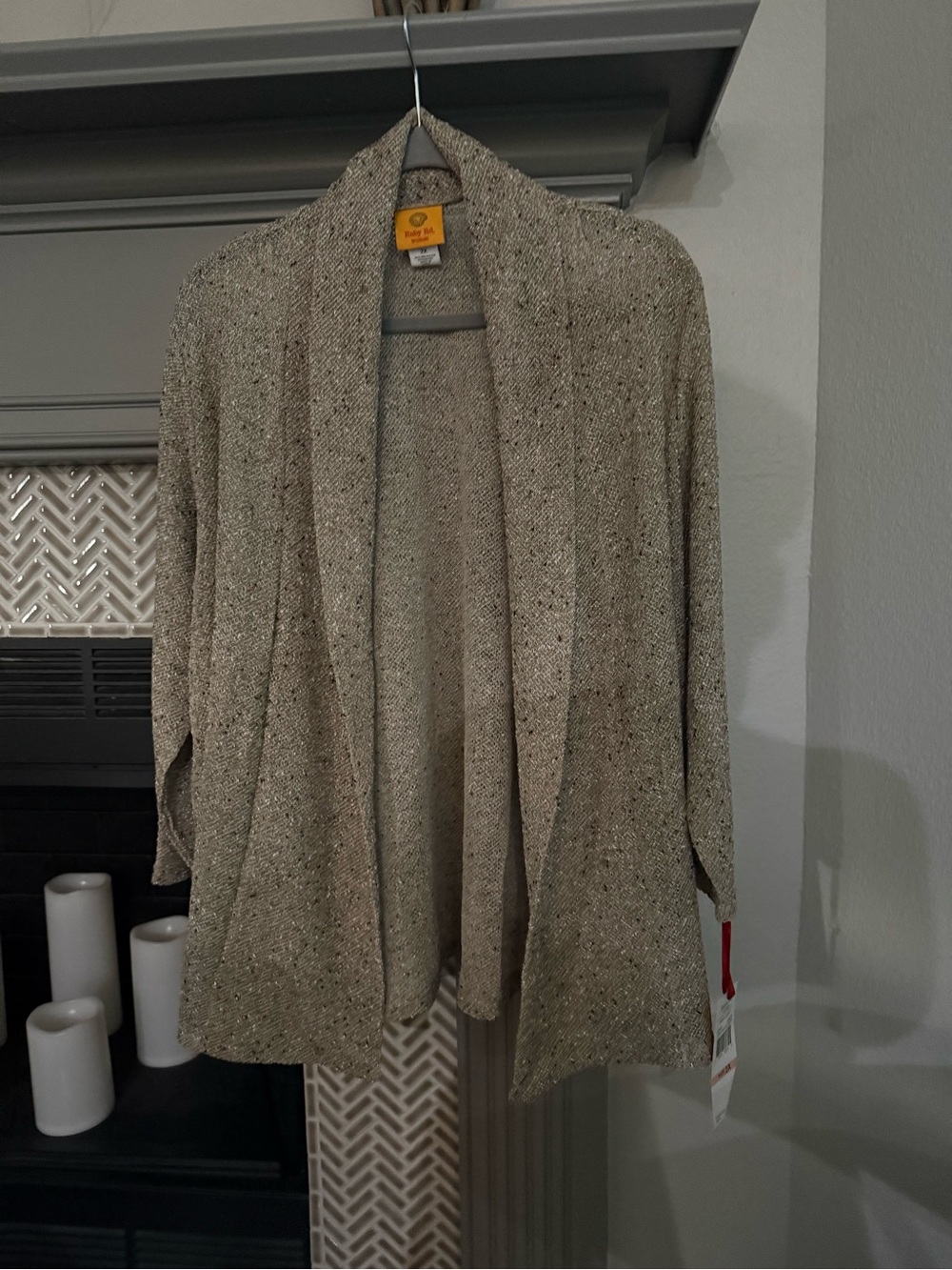 Ruby Rd. Open-Front Speckled Beige Cardigan